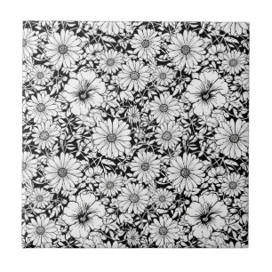 Carreau Motif floral sans couture vintage noir et blanc (7