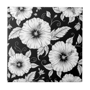 Carreau Motif floral sans couture vintage noir et blanc (8