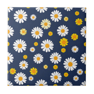 Carreau Motif floral simple rétro à marguerite jaune bleu