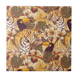 Carreau Motif floral tropical avec le tigre