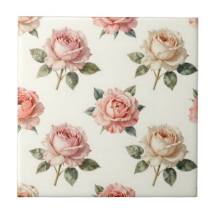 Carreau Motif floral vintage rose rose poudrée