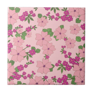 Carreau Motif floral, violet et rose pastel,
