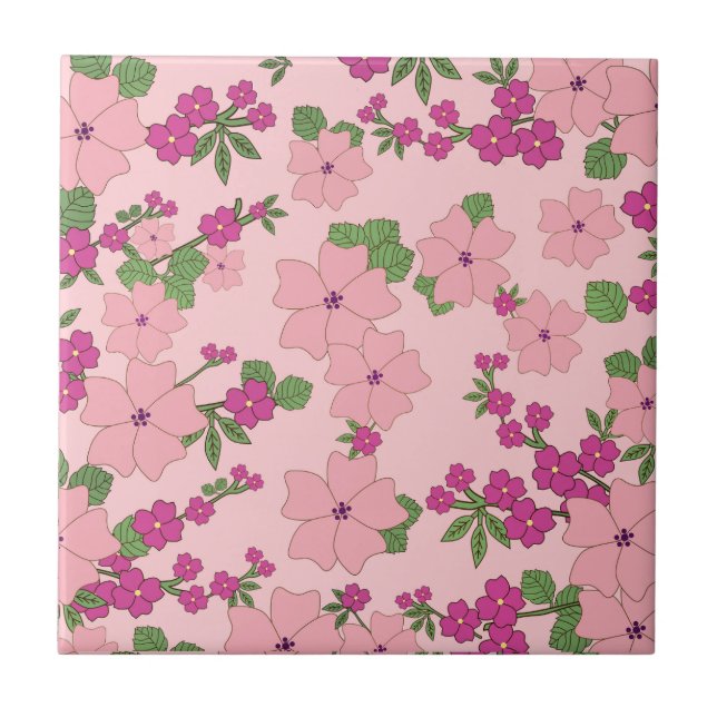 Carreau Motif floral, violet et rose pastel, (Devant)