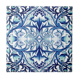 Carreau Motif floral William Morris.Vintage. Bleu blanc