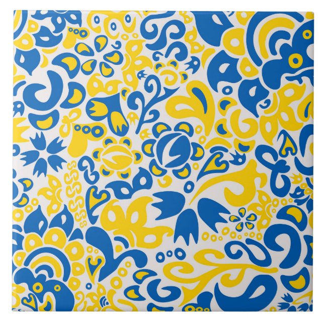 Carreau Motif folklorique aux couleurs du drapeau ukrainie (Devant)