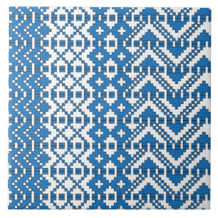 Carreau Motif folklorique letton bleu et blanc