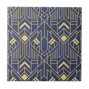 Carreau Motif géométrique Art déco bleu marine or