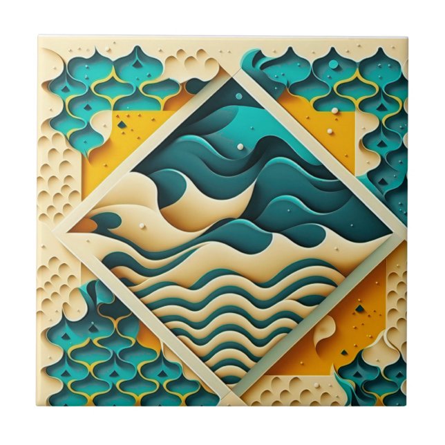 Carreau Motif géométrique avec l'océan et les éléments de  (Devant)