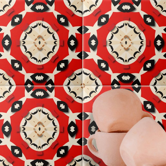 Carreau Motif géométrique beige rouge gras (Créateur téléchargé)