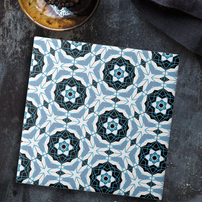 Carreau Motif géométrique en mosaïque bleue et blanche (Créateur téléchargé)