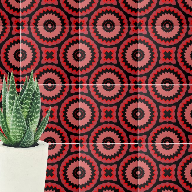Carreau Motif géométrique ethnique de Boho rouge rose (Créateur téléchargé)