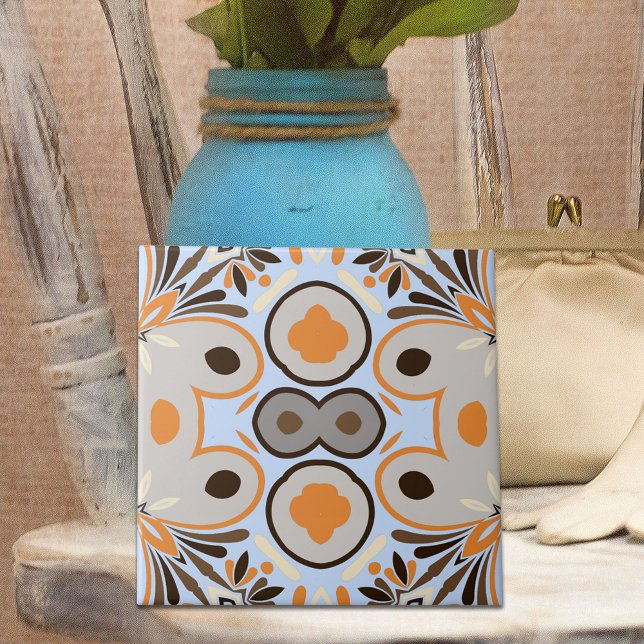 Carreau Motif géométrique ethnique  orange Brown bleu (Créateur téléchargé)