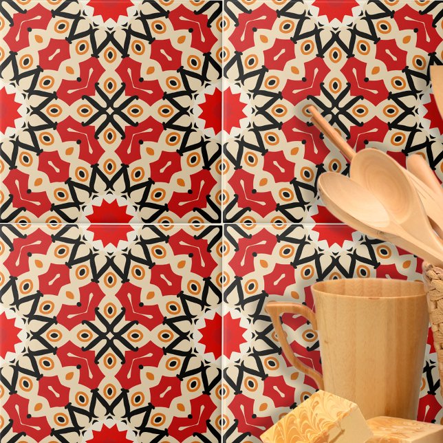 Carreau Motif géométrique ethnique rouge arabe détaillé (Créateur téléchargé)