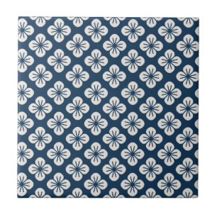Carreau Motif géométrique floral bleu de la marine japonai