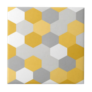 Carreau Motif Géométrique Hexagonal Gris Jaune