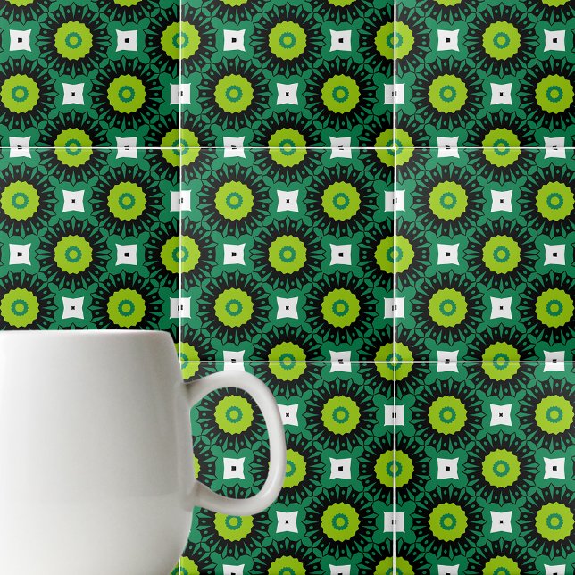 Carreau Motif géométrique Lime Green Black & White Mosaic (Créateur téléchargé)
