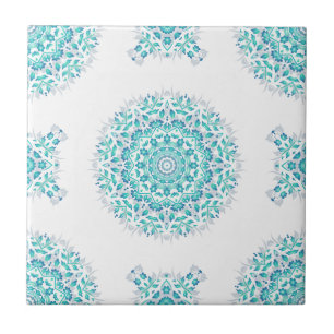 Carreau Motif géométrique Mandala blanc turquoise