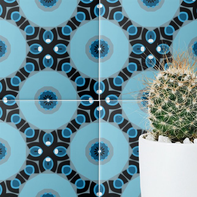 Carreau Motif géométrique moderne bleu et noir (Créateur téléchargé)