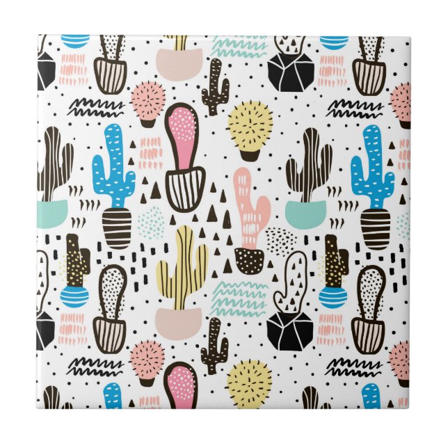 Carreau Motif géométrique moderne de Cactus (Devant)