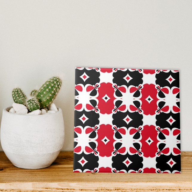Carreau Motif géométrique moderne rouge noir et blanc (Créateur téléchargé)