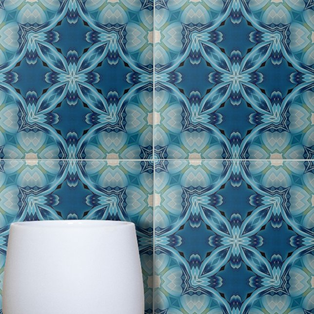 Carreau Motif géométrique Mosaïque bleu doux et Indigo (Créateur téléchargé)