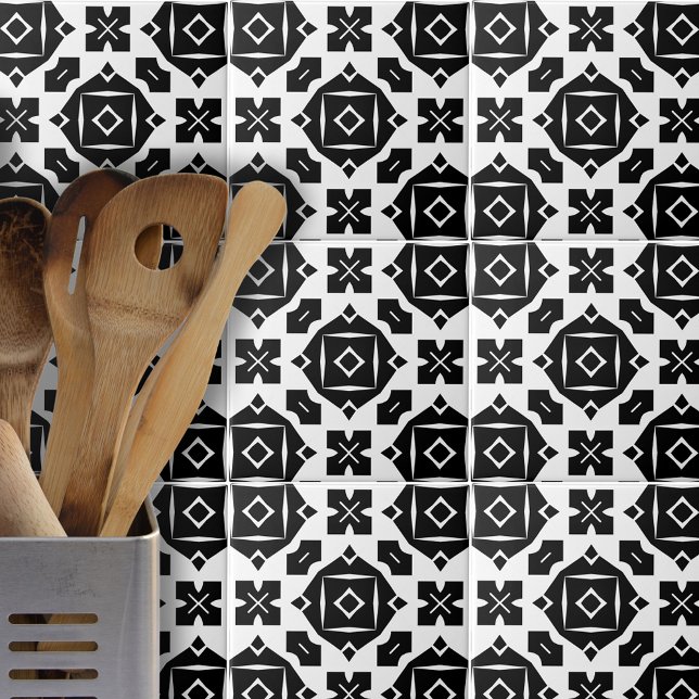 Carreau Motif géométrique noir et blanc cool (Créateur téléchargé)
