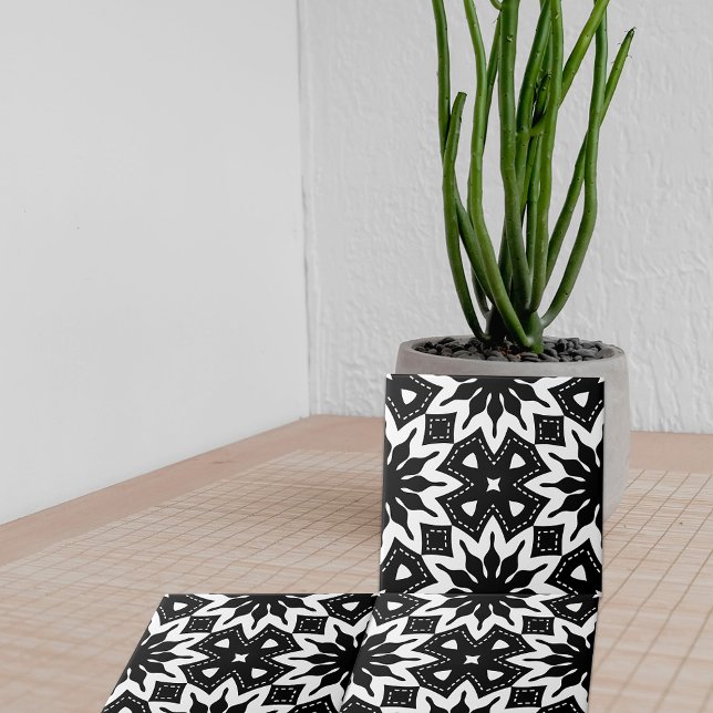 Carreau Motif géométrique noir et blanc monochrome (Créateur téléchargé)
