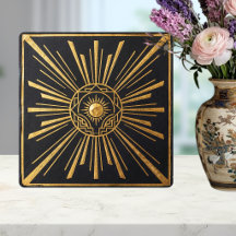 Motif géométrique noir et or en soleil Art Déco