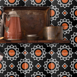 Carreau Motif géométrique orange noir blanc