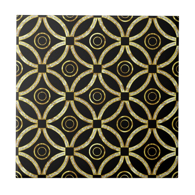 Carreau Motif Géométrique Parties scintillant Noir Et Or (Devant)
