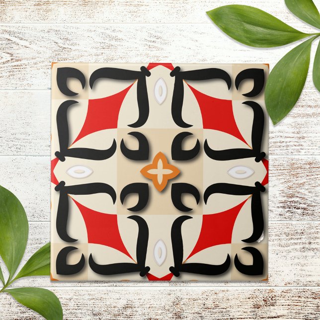 Carreau Motif géométrique rouge beige Abstrait miroir (Créateur téléchargé)