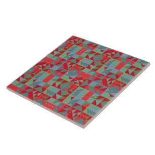 Carreau Motif géométrique rouge, gris et vert.
