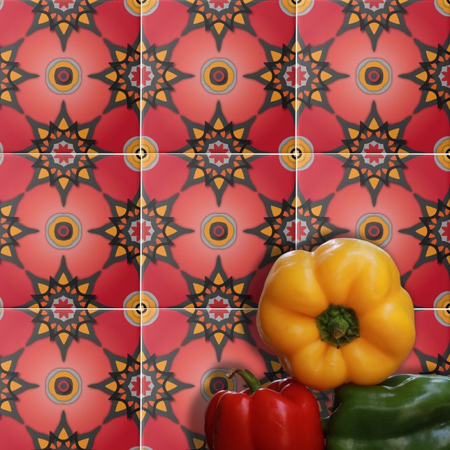 Carreau Motif Géométrique Rouge Orange Et Grey Boho (Créateur téléchargé)