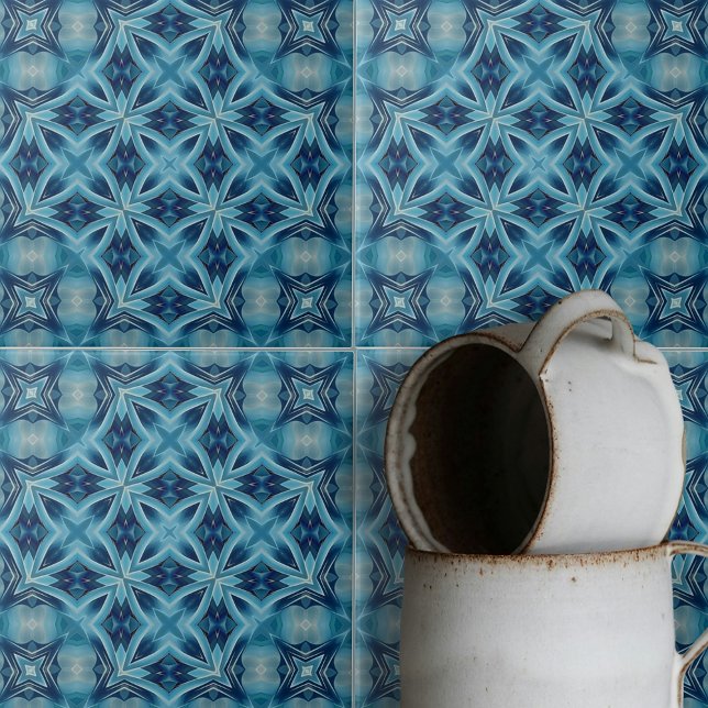 Carreau Motif géométrique symétrique bleu doux et indigo (Créateur téléchargé)