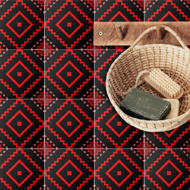 Carreau Motif géométrique Talavera rouge noir rose (Créateur téléchargé)