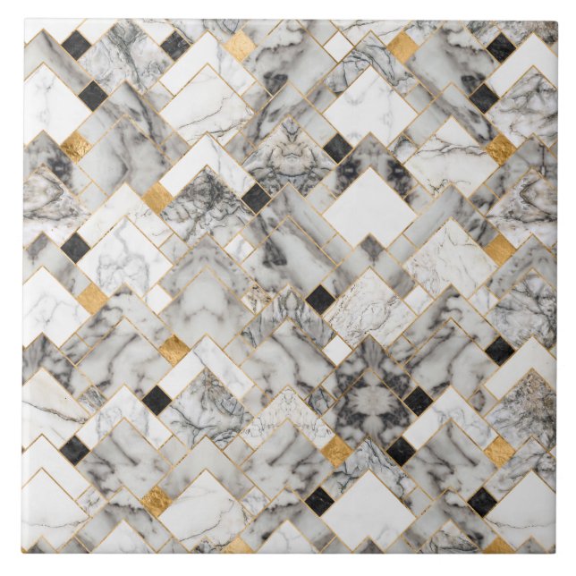 Carreau Motif géométrique - Texture Marbre blanc et or (Devant)