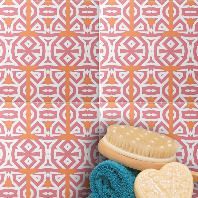 Carreau Motif géométrique tribal ethnique orange rose (Créateur téléchargé)