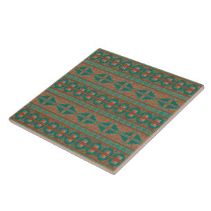 Carreau Motif géométrique Turquoise en cuivre du sud-ouest