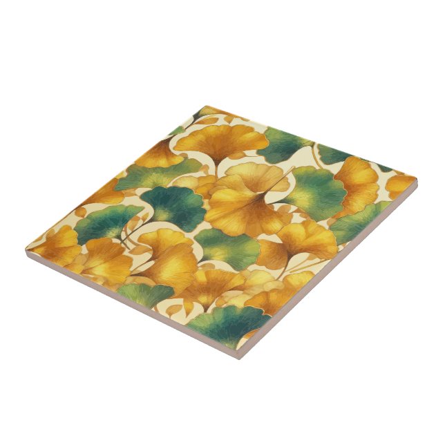Carreau Motif Ginkgo Glow Golden et Green Leaf (Côté)