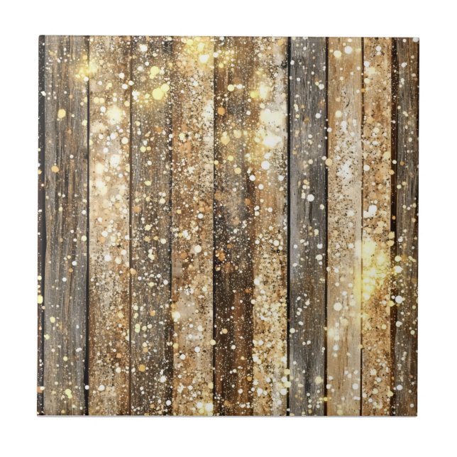Carreau Motif Gold Sparkle Wood (Devant)