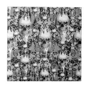 Carreau Motif gothique victorien de crâne de dentelle