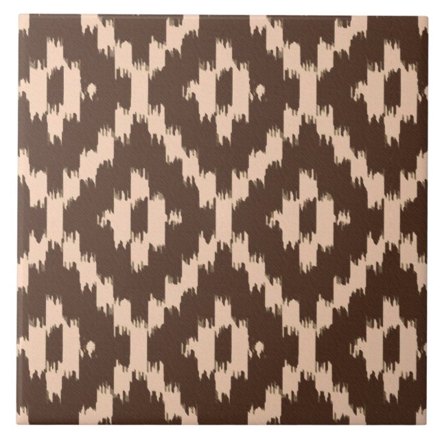 Carreau Motif Ikat - Chocolat et pêche pâle (Devant)