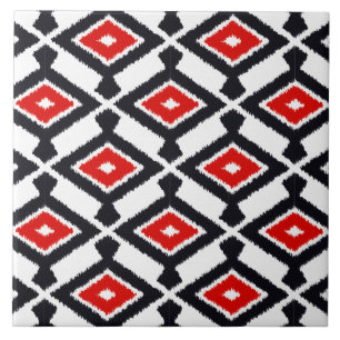 Carreau Motif Ikat - Rouge foncé, noir et blanc