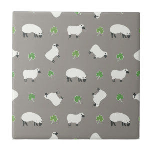 Carreau Motif irlandais de shamrock et de moutons