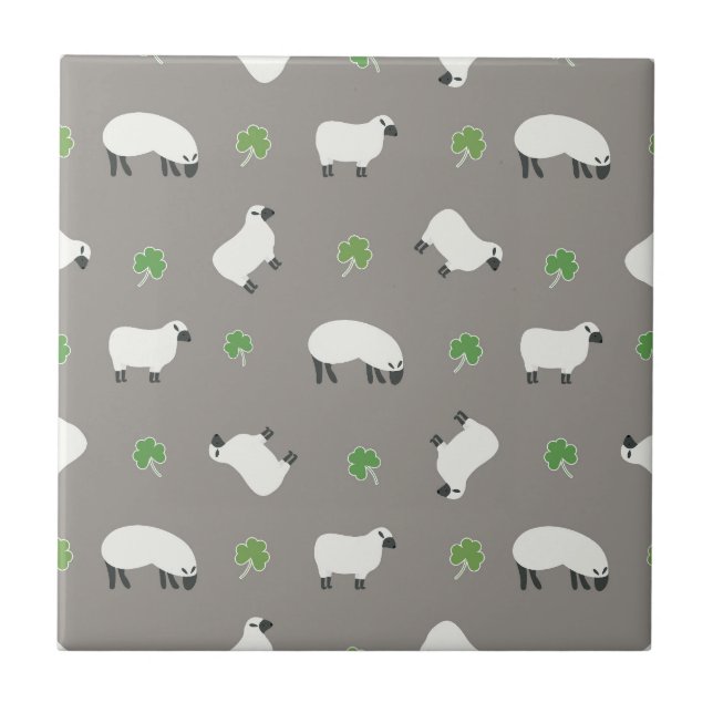Carreau Motif irlandais de shamrock et de moutons (Devant)