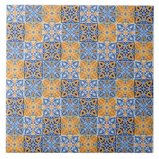Carreau Motif italien bleu élégant et jaune marron