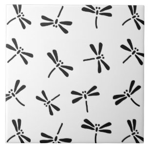 Carreau Motif japonais de libellule, noir et blanc