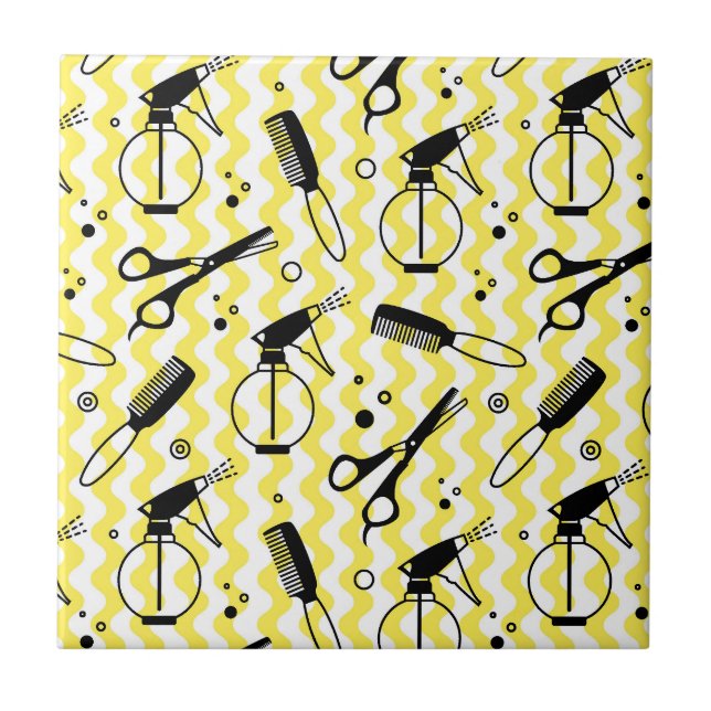 Carreau Motif jaune d'outil de coiffeur (Devant)
