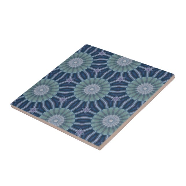 Carreau Motif kaléidoscope géométrique sarcelle et marine (Côté)