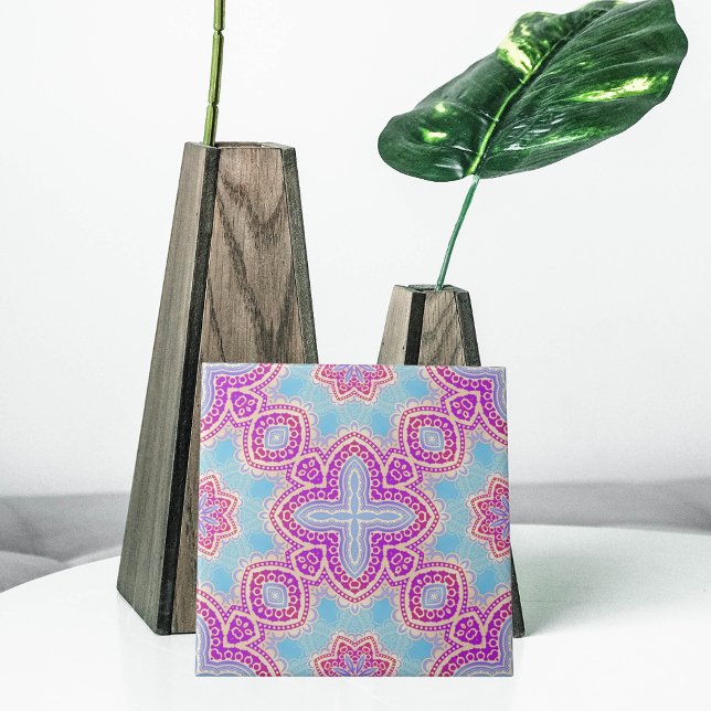 Carreau Motif Kaleidoscopique Ethnique Violet Et Turquoise (Créateur téléchargé)